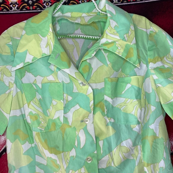 Vintage 1960s Handmade Mod Floral Shirt Dress 🌿💚 - Picture 2 of 8